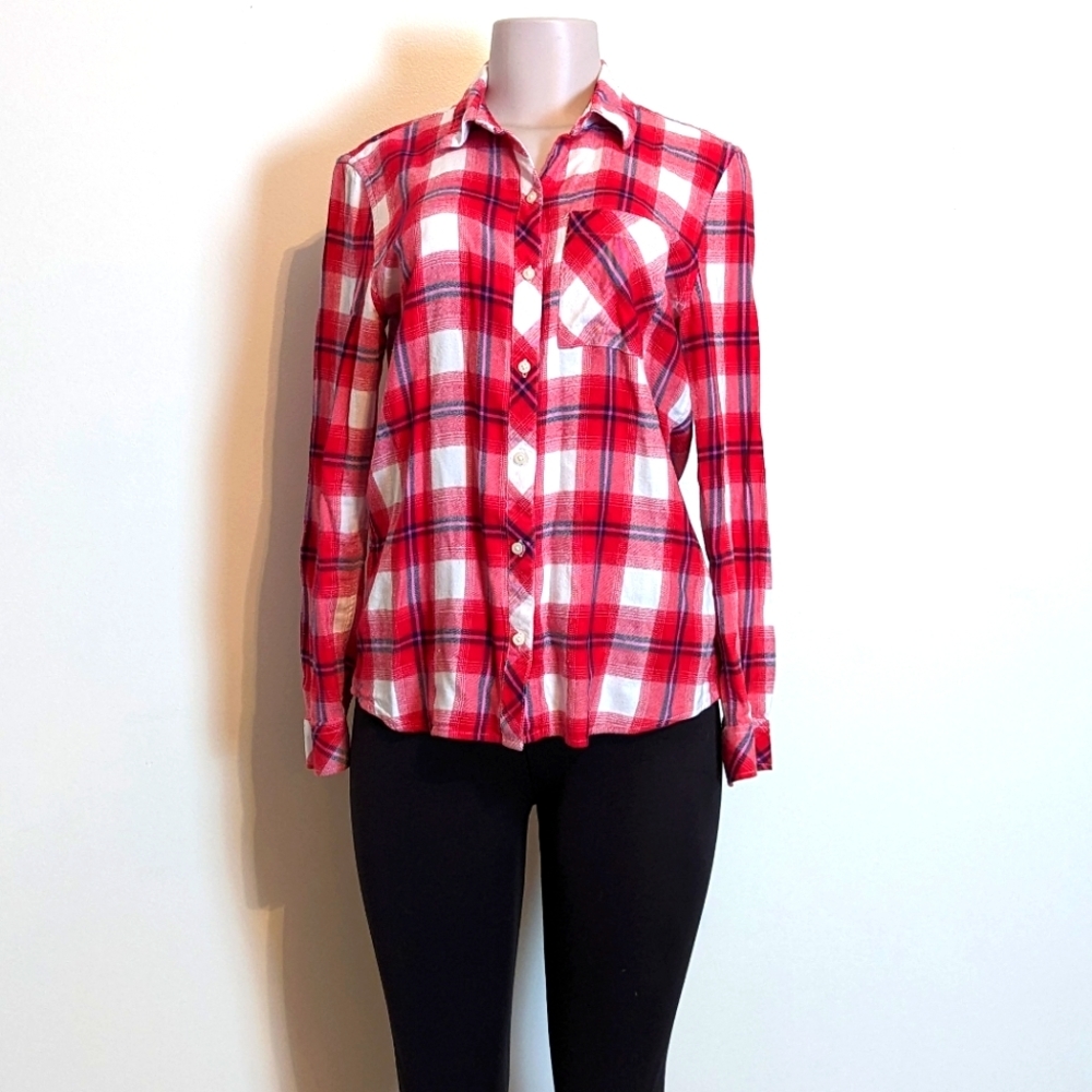 Red Plaid Long Sleeve Button Down Shirt